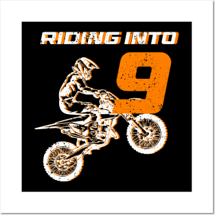 Riding into 9th Birthday Boy Dirt Bike B-day Gift For Kids Tollders Posters and Art